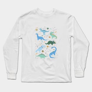 Space Dinosaurs in Blue Long Sleeve T-Shirt